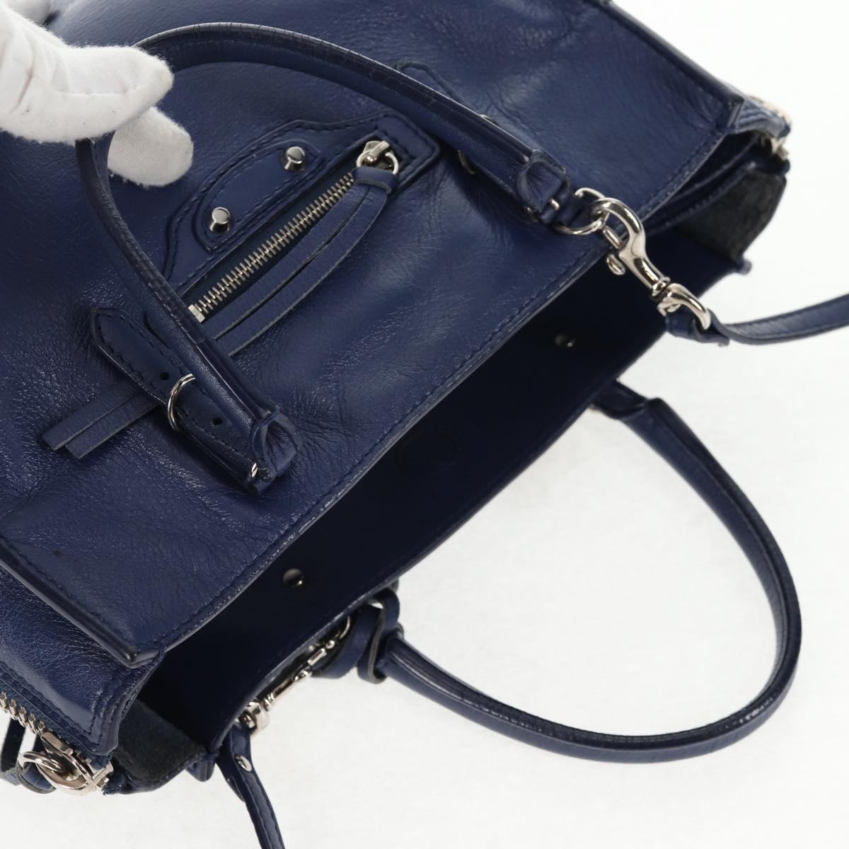 BALENCIAGA Paper Mini Hand Bag Leather 2way Blue Silver 357333 Auth BA5681V