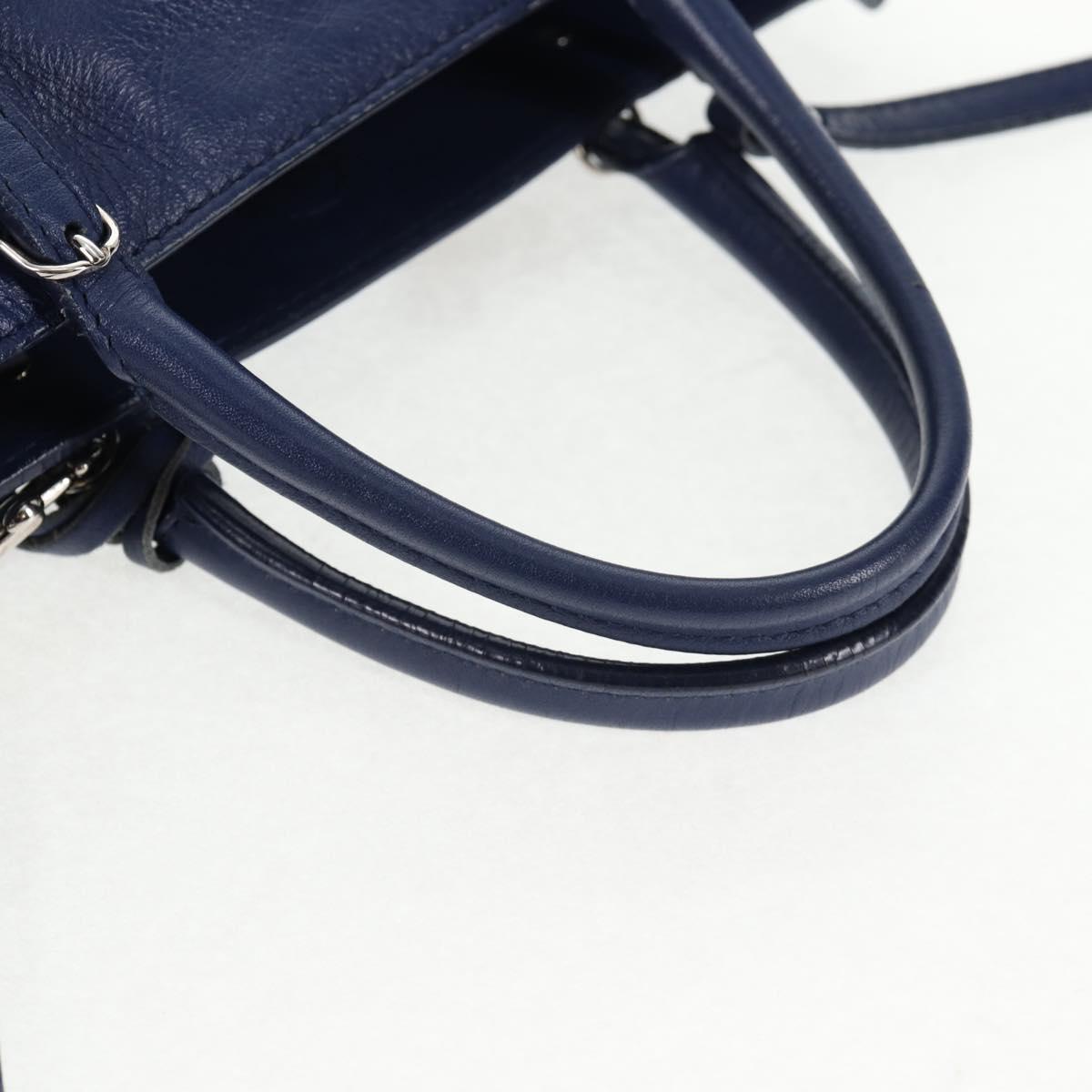 BALENCIAGA Paper Mini Hand Bag Leather 2way Blue Silver 357333 Auth BA5681V