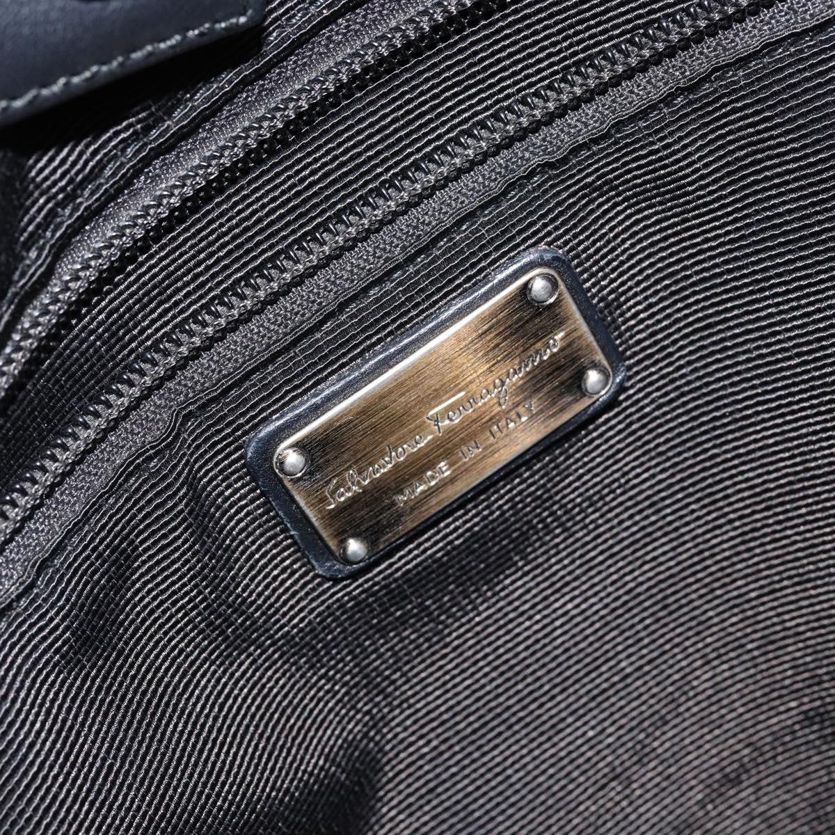 Salvatore Ferragamo Vala Hand Bag Leather Black Gold Auth BA5683