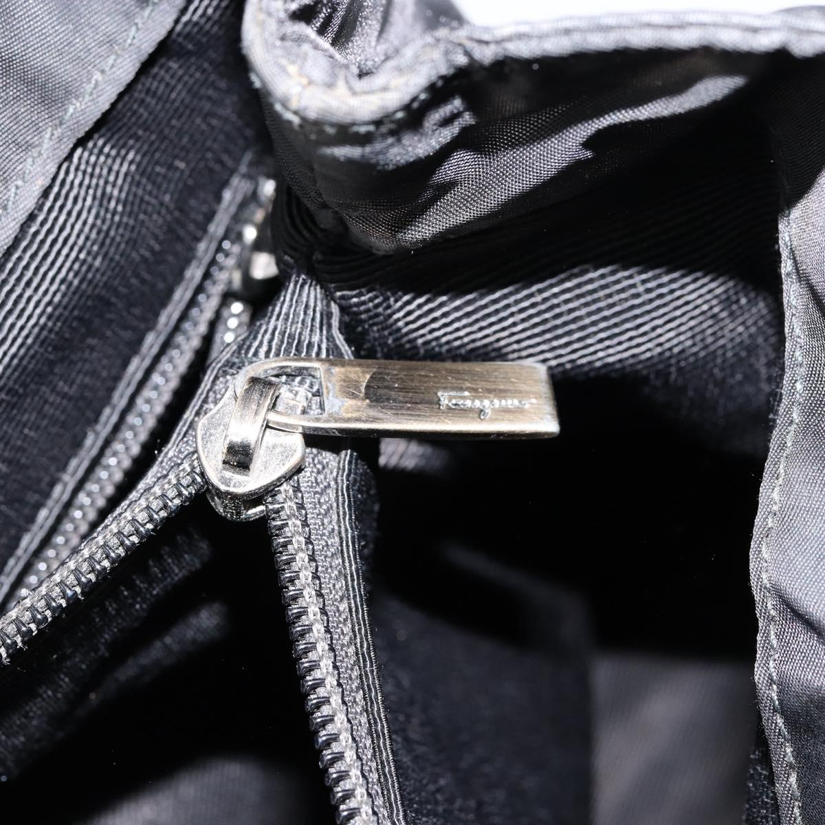 Salvatore Ferragamo Vala Hand Bag Leather Black Gold Auth BA5683