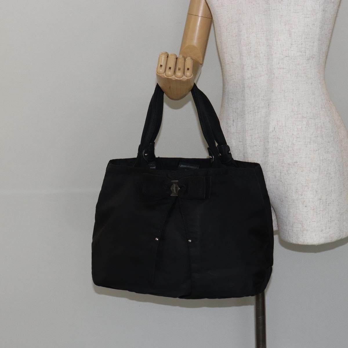 Salvatore Ferragamo Vala Hand Bag Leather Black Gold Auth BA5683