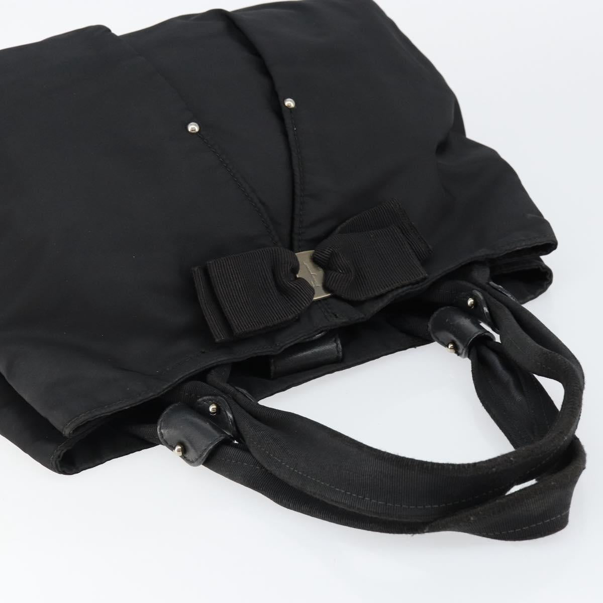 Salvatore Ferragamo Vala Hand Bag Leather Black Gold Auth BA5683