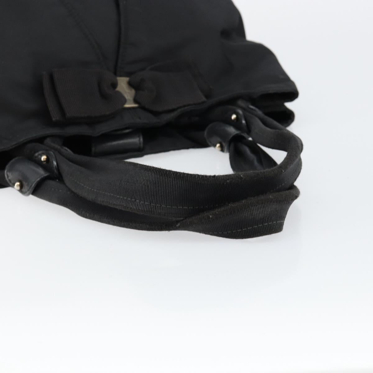 Salvatore Ferragamo Vala Hand Bag Leather Black Gold Auth BA5683