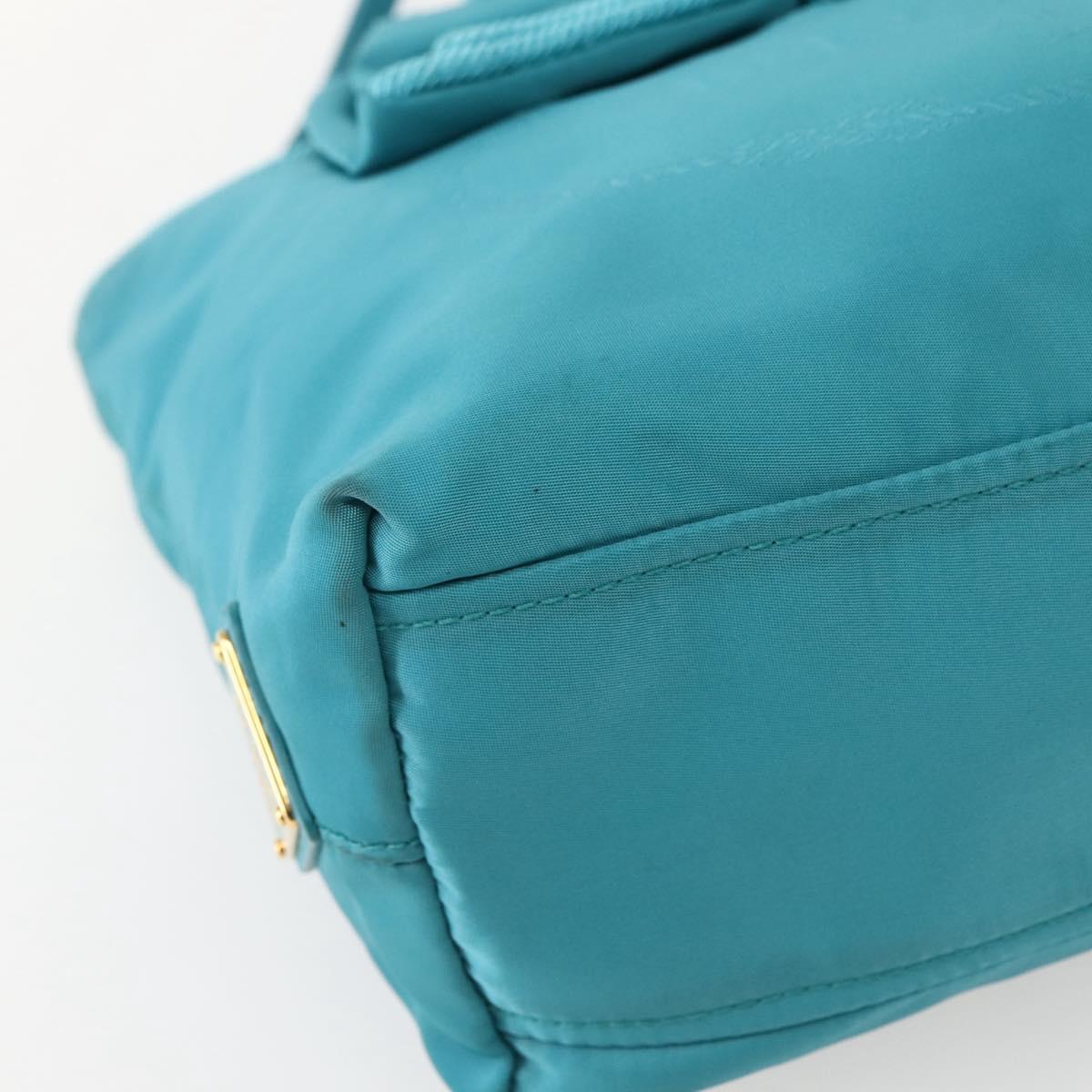 PRADA Hand Bag Nylon 2way Turquoise Blue Gold Auth BA5686