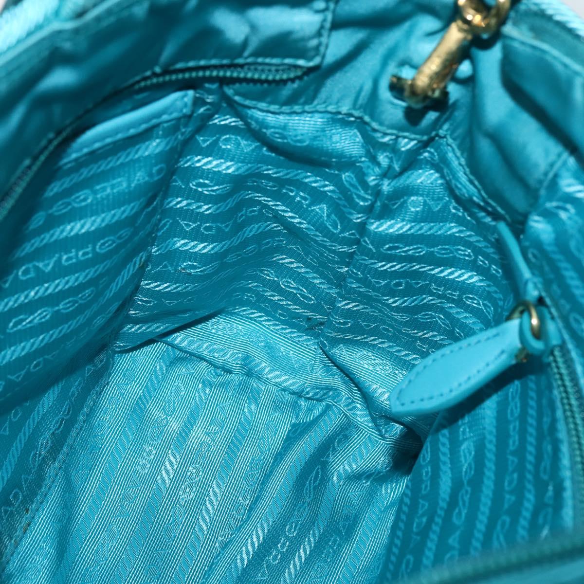 PRADA Hand Bag Nylon 2way Turquoise Blue Gold Auth BA5686