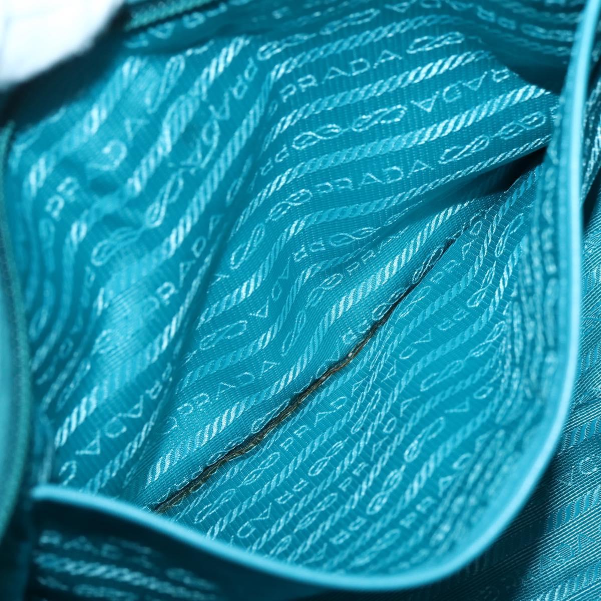 PRADA Hand Bag Nylon 2way Turquoise Blue Gold Auth BA5686