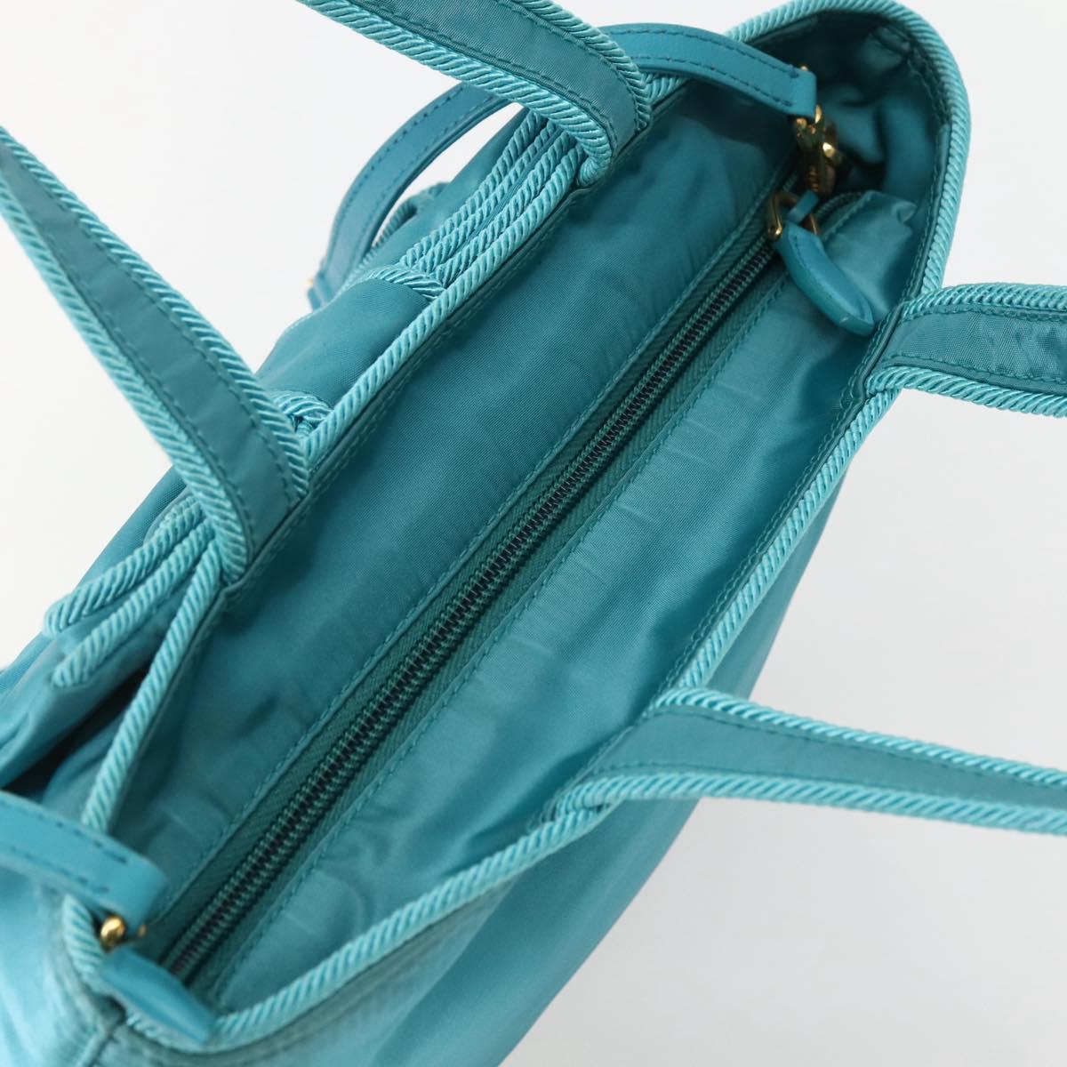 PRADA Hand Bag Nylon 2way Turquoise Blue Gold Auth BA5686