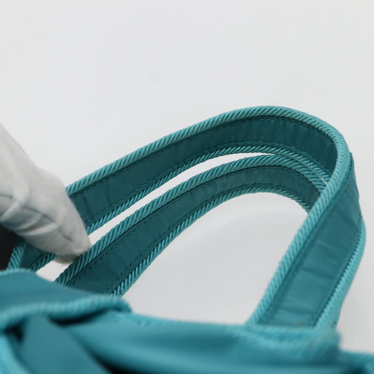 PRADA Hand Bag Nylon 2way Turquoise Blue Gold Auth BA5686