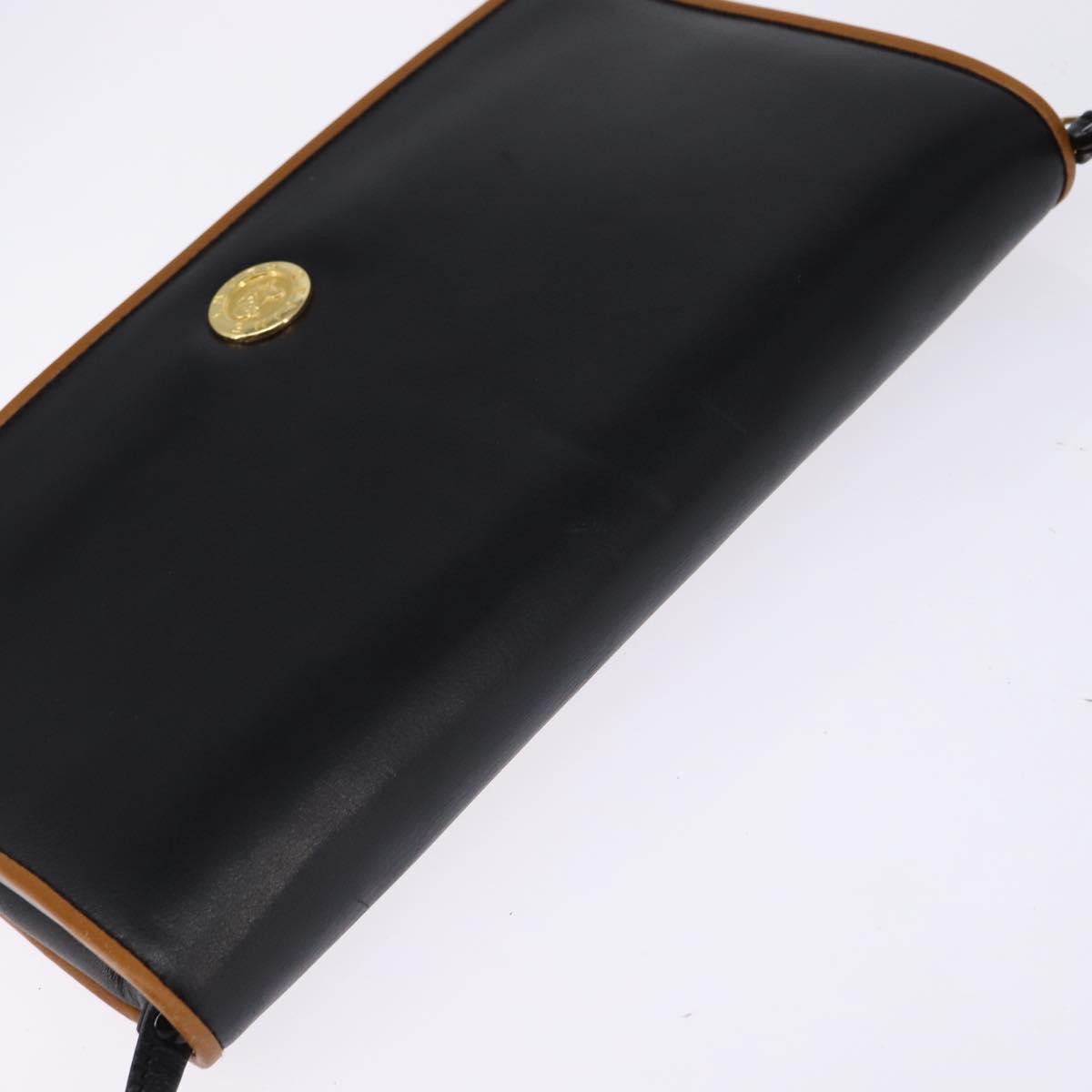 CELINE Shoulder Bag Leather Black Gold Auth BA5688