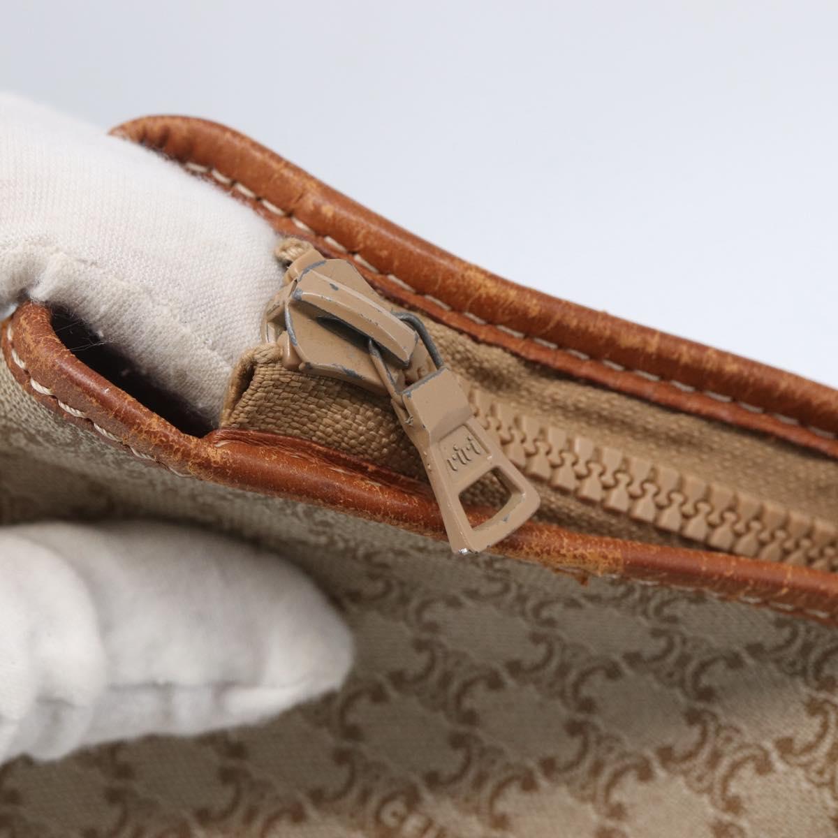 CELINE Macadam Canvas Tote Bag PVC Beige Gold Auth BA5689