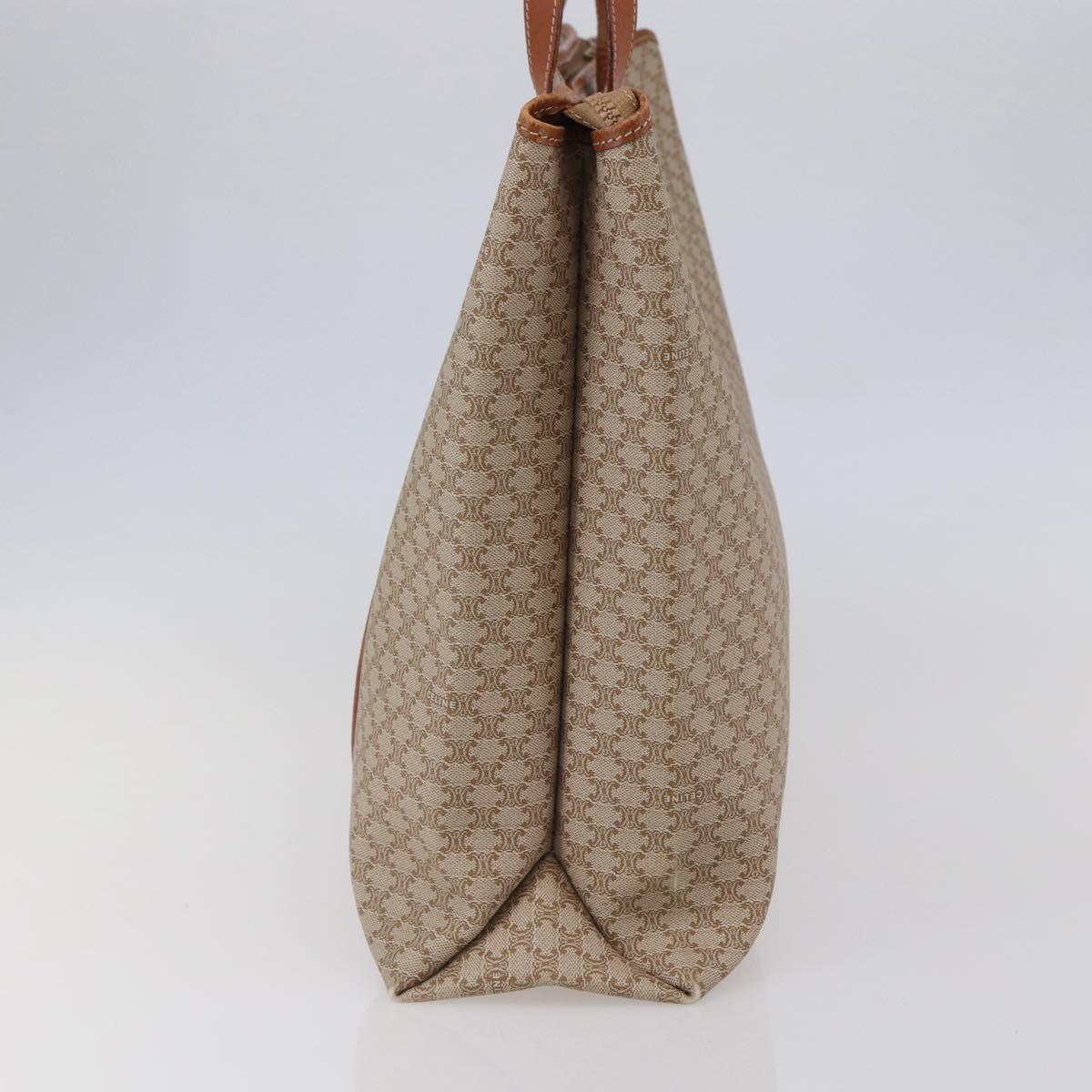 CELINE Macadam Canvas Tote Bag PVC Beige Gold Auth BA5689