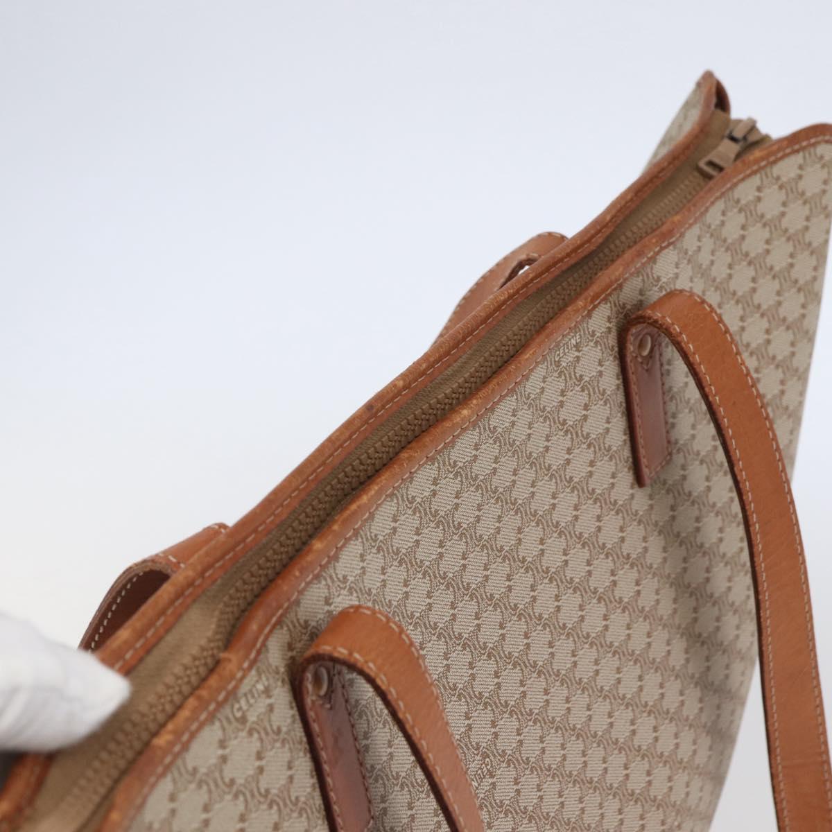 CELINE Macadam Canvas Tote Bag PVC Beige Gold Auth BA5689