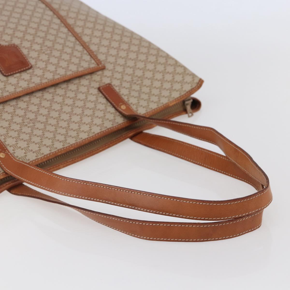 CELINE Macadam Canvas Tote Bag PVC Beige Gold Auth BA5689