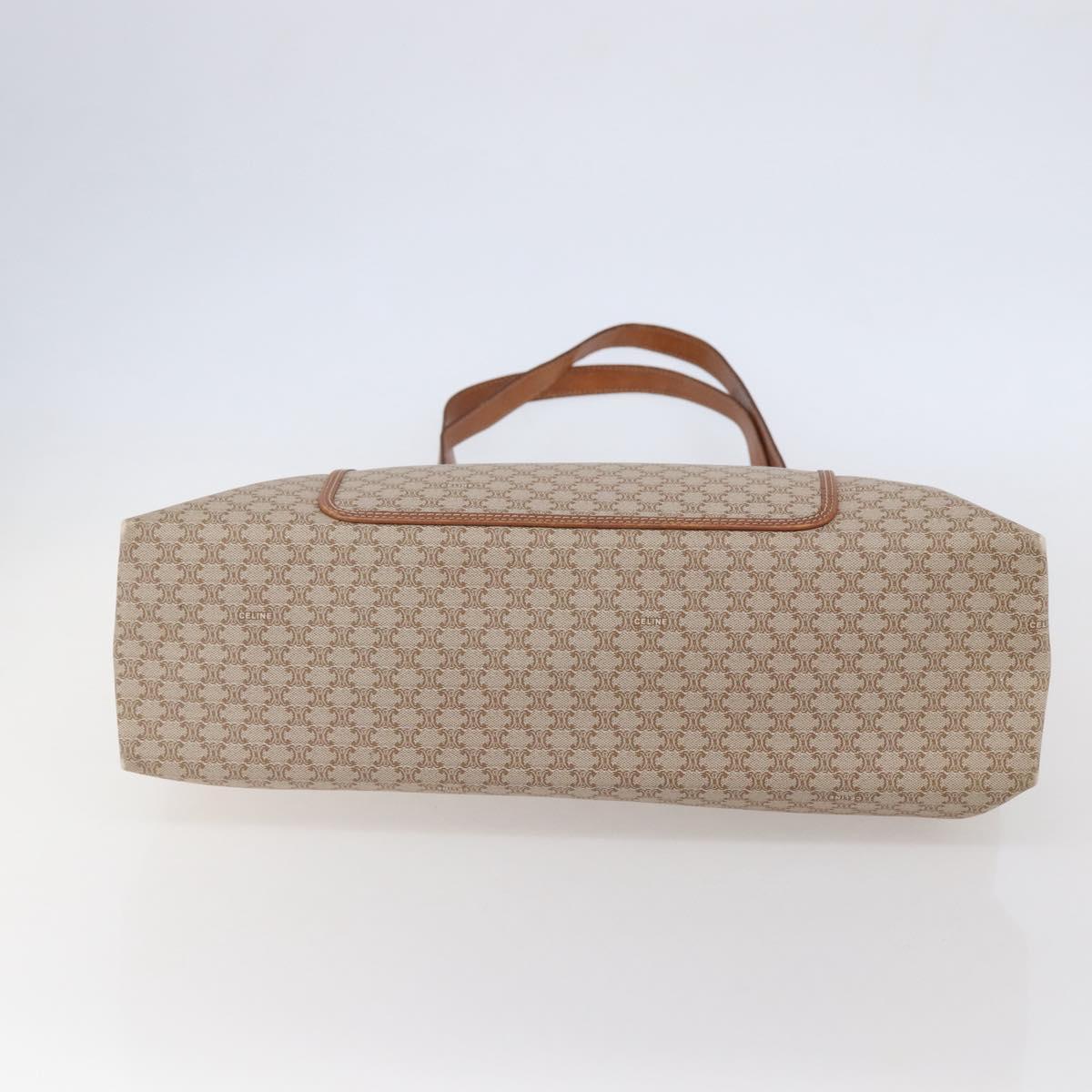 CELINE Macadam Canvas Tote Bag PVC Beige Gold Auth BA5689