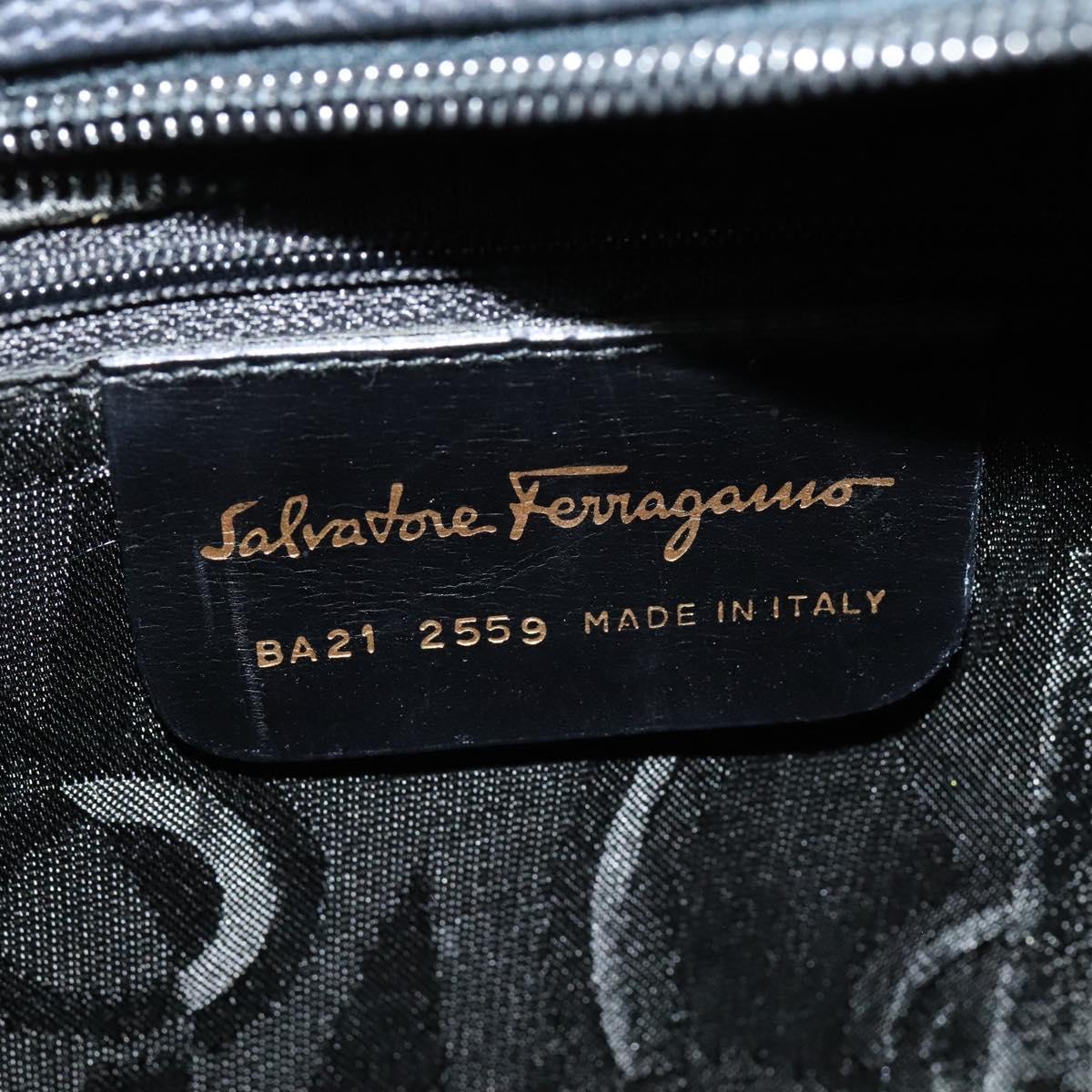 Salvatore Ferragamo Shoulder Bag Leather Navy Gold Auth BA569