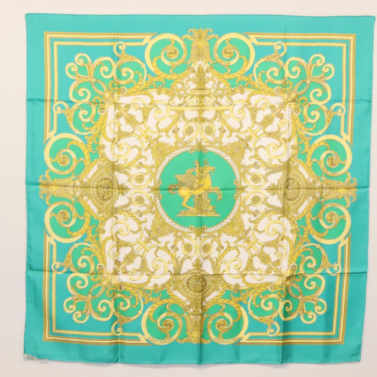 HERMES Carre 90 Scarf ""LES TUILERIE"" Silk Green Auth BA5691