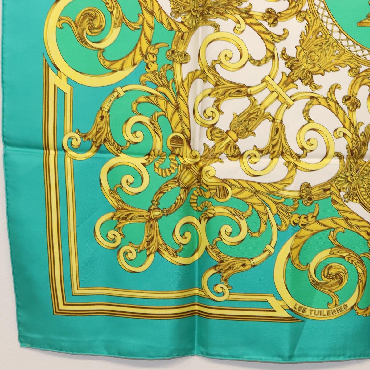 HERMES Carre 90 Scarf ""LES TUILERIE"" Silk Green Auth BA5691