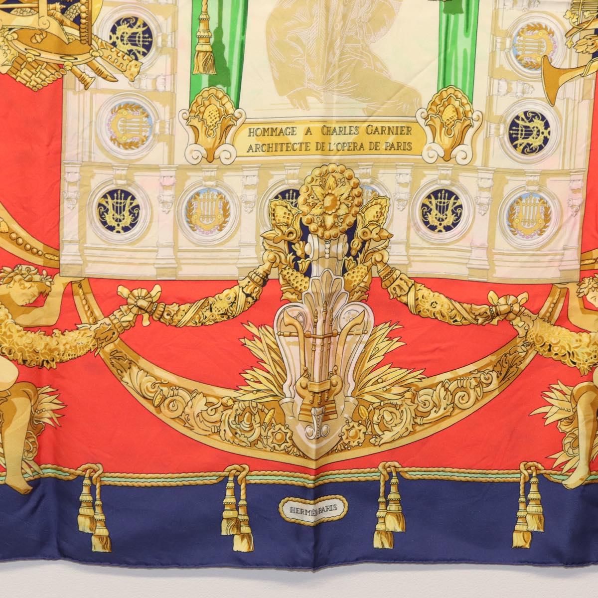 HERMES Carre 90 Scarf ""HOMMAGE A CHARLES GARNIER"" Silk Navy Auth BA5692