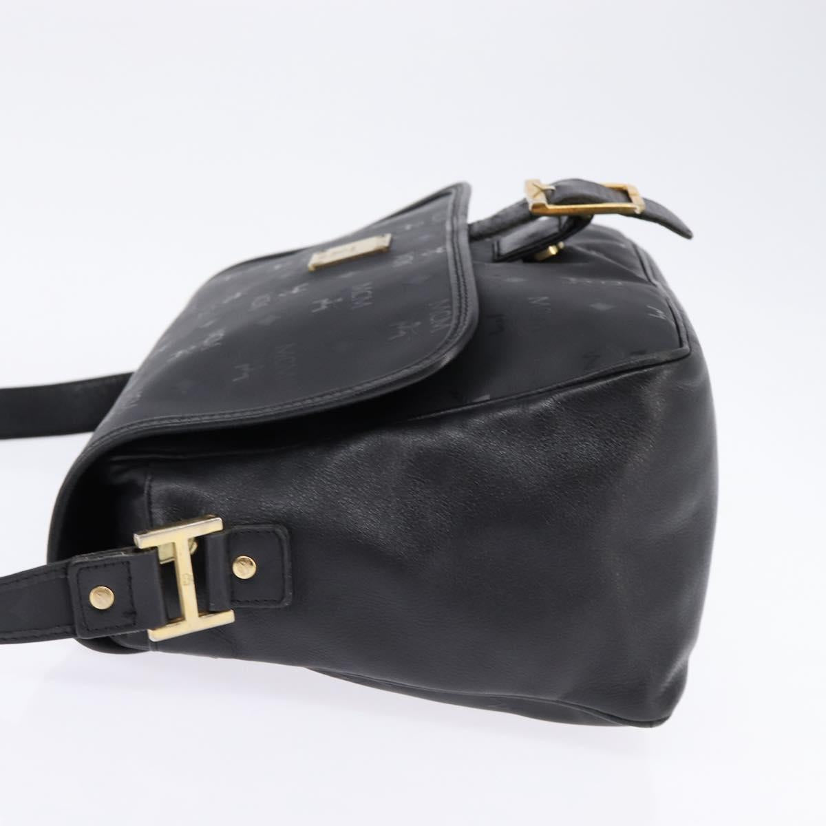 MCM Vicetos Logogram Shoulder Bag PVC Black Gold Auth BA5693