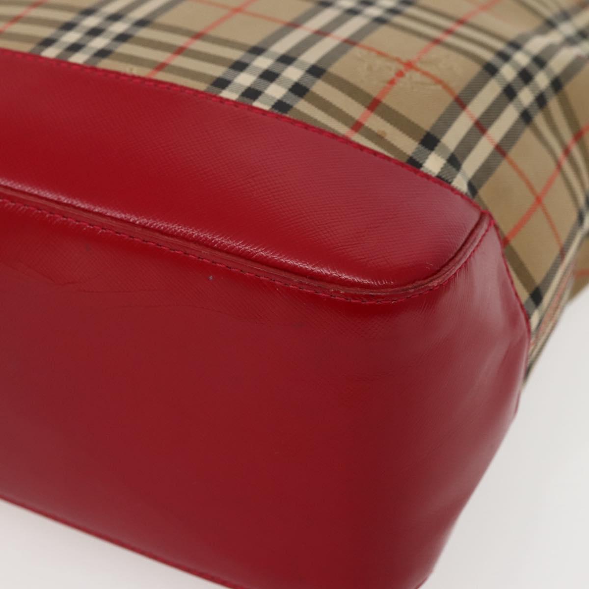 Burberrys Nova Check Tote Bag Canvas Beige Red gold Auth BA5696