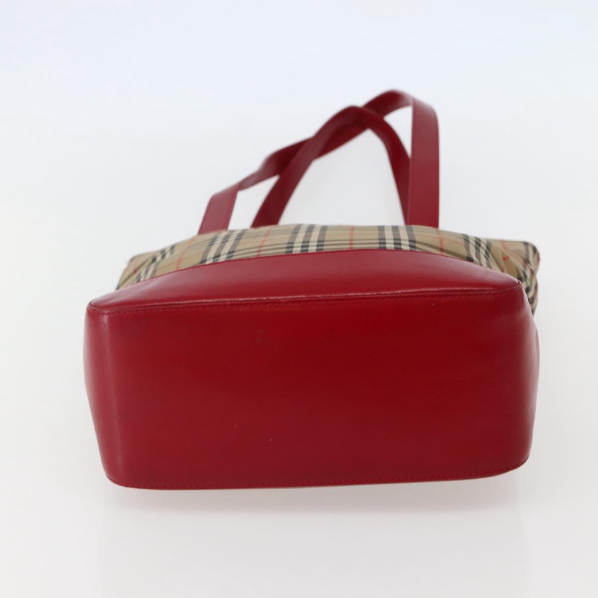 Burberrys Nova Check Tote Bag Canvas Beige Red gold Auth BA5696