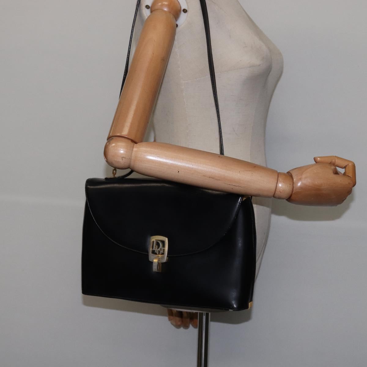 Christian Dior Shoulder Bag Leather Black Gold Auth BA5697