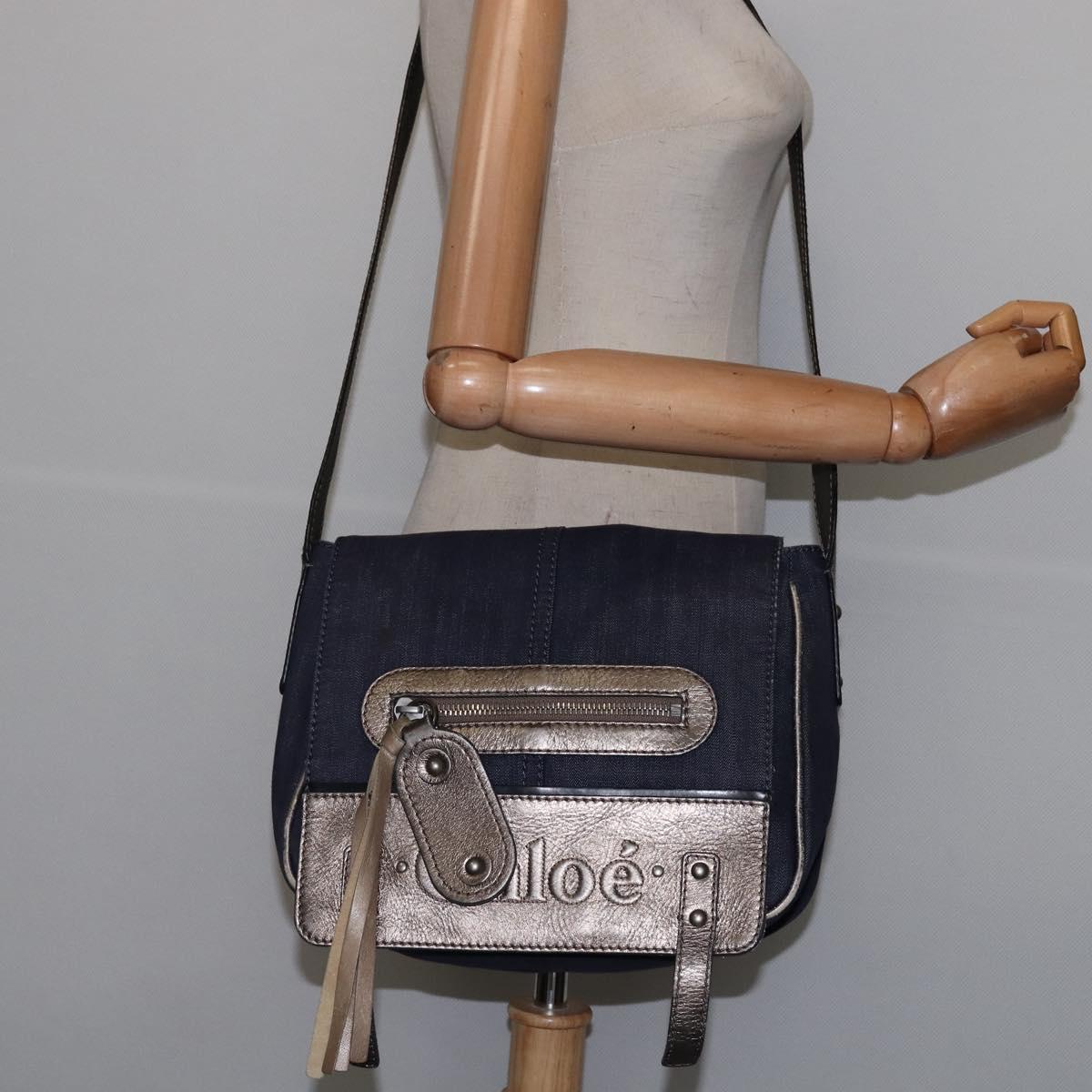 Chloe Shoulder Bag Denim Blue Auth BA5698