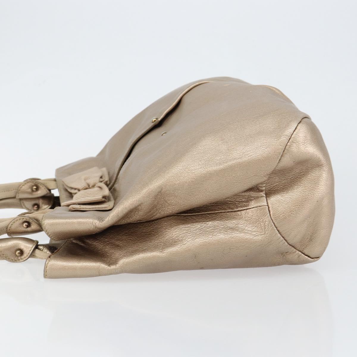 Salvatore Ferragamo Vala Hand Bag Leather Beige Gold Auth BA5699