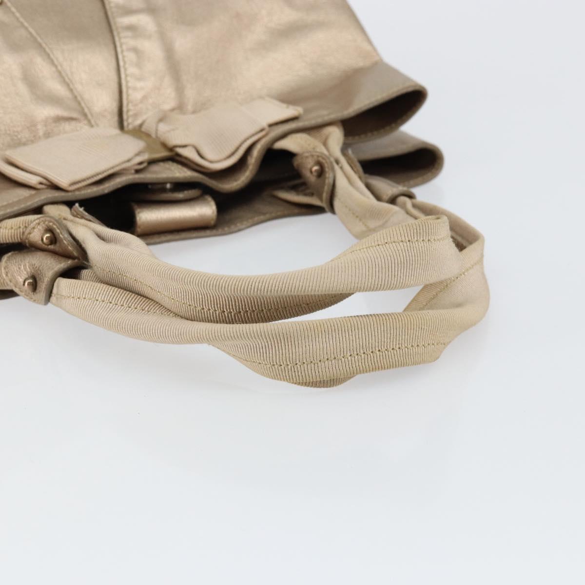 Salvatore Ferragamo Vala Hand Bag Leather Beige Gold Auth BA5699