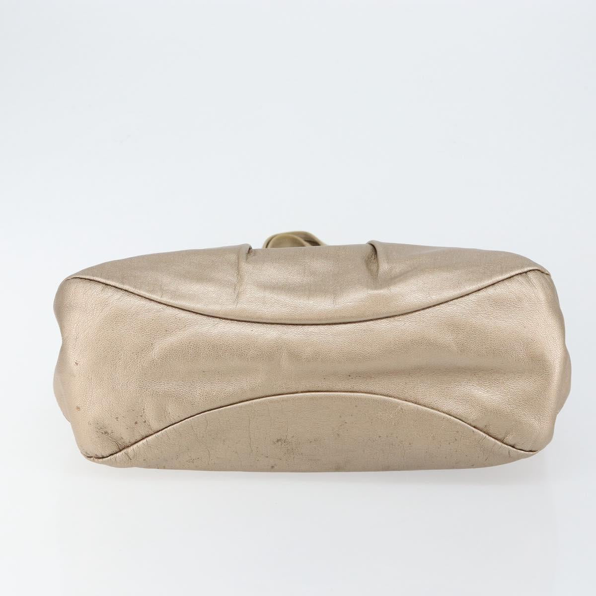 Salvatore Ferragamo Vala Hand Bag Leather Beige Gold Auth BA5699