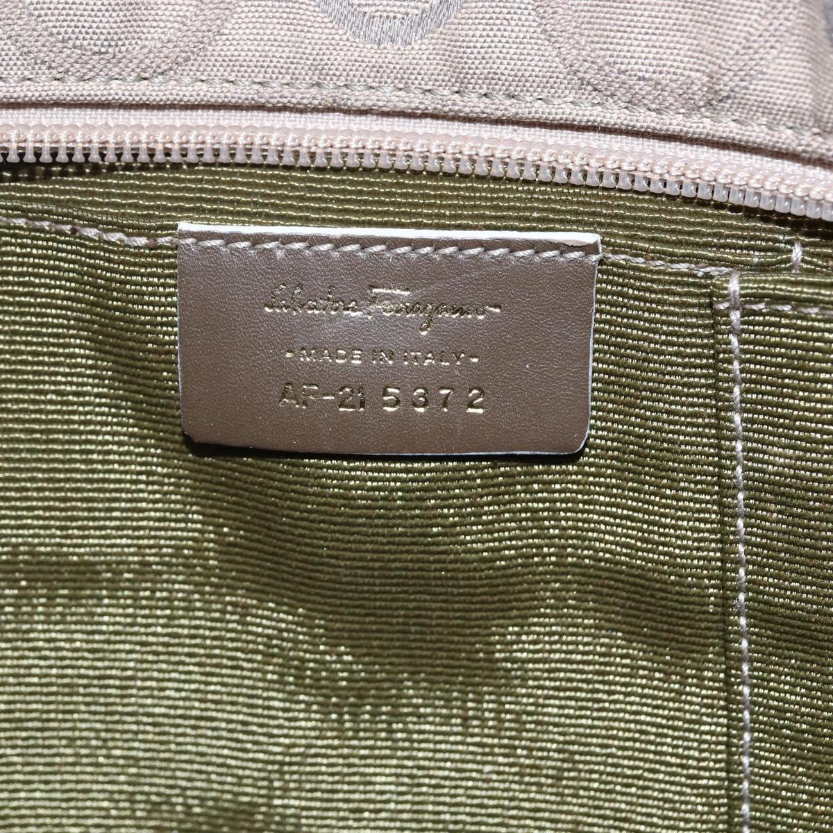 Salvatore Ferragamo Gancini Tote Bag Leather Canvas Beige Gold Auth BA5709