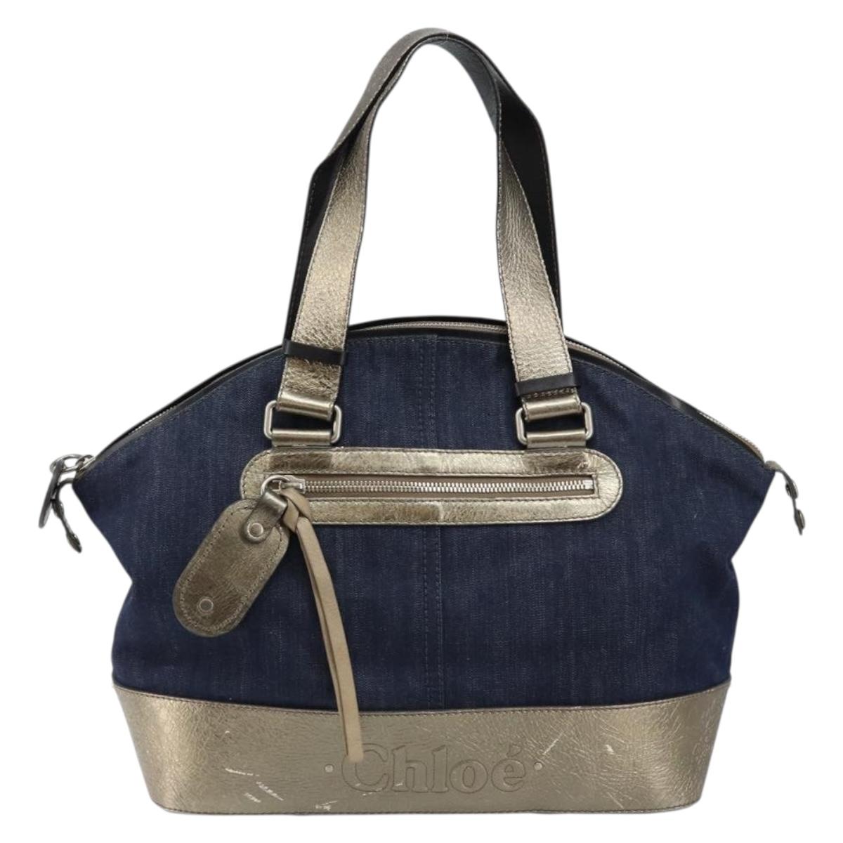 Chloe Tote Bag Denim Leather Blue Auth BA5712
