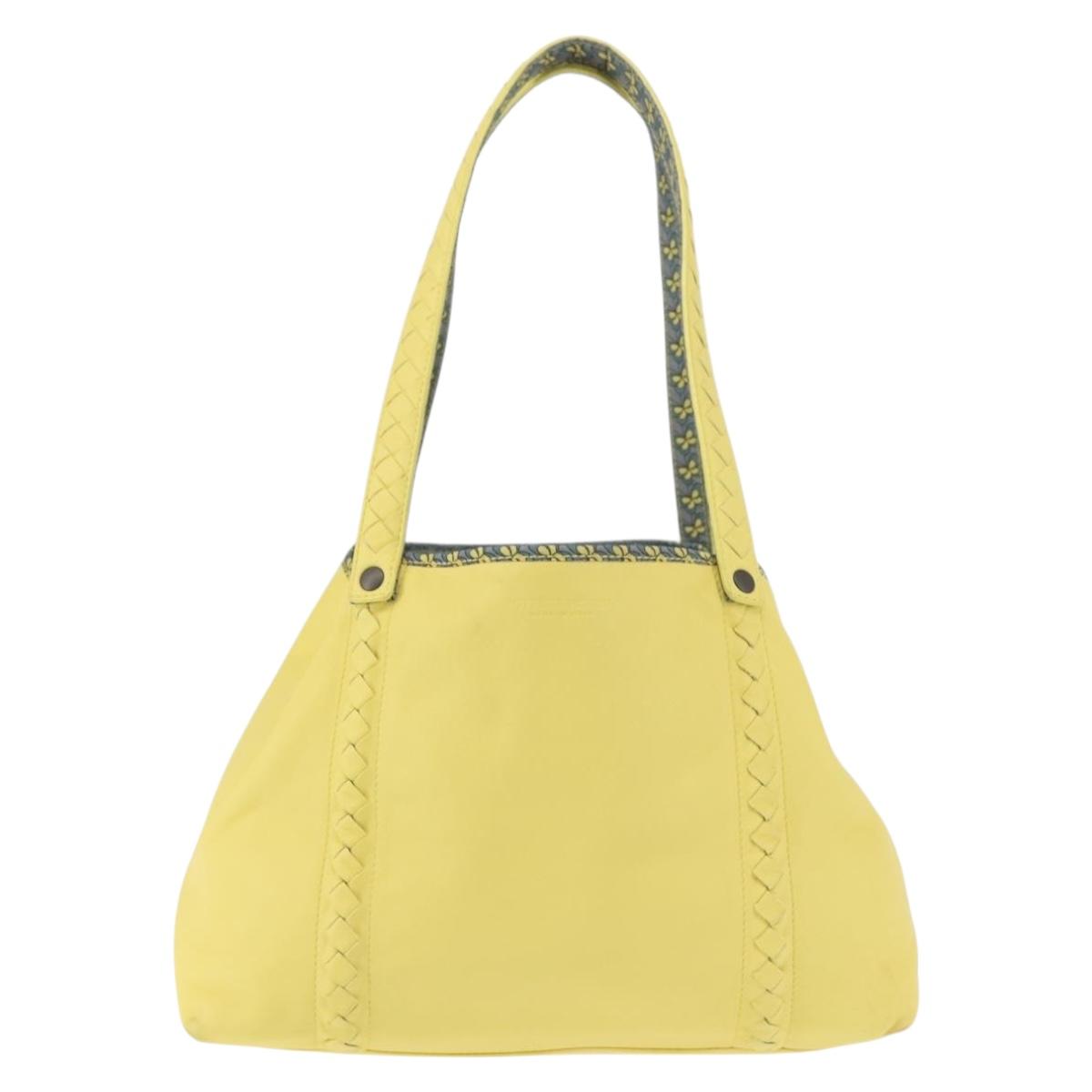 BOTTEGA VENETA INTRECCIATO Reversible Tote Bag Leather Nylon Yellow Auth BA5716