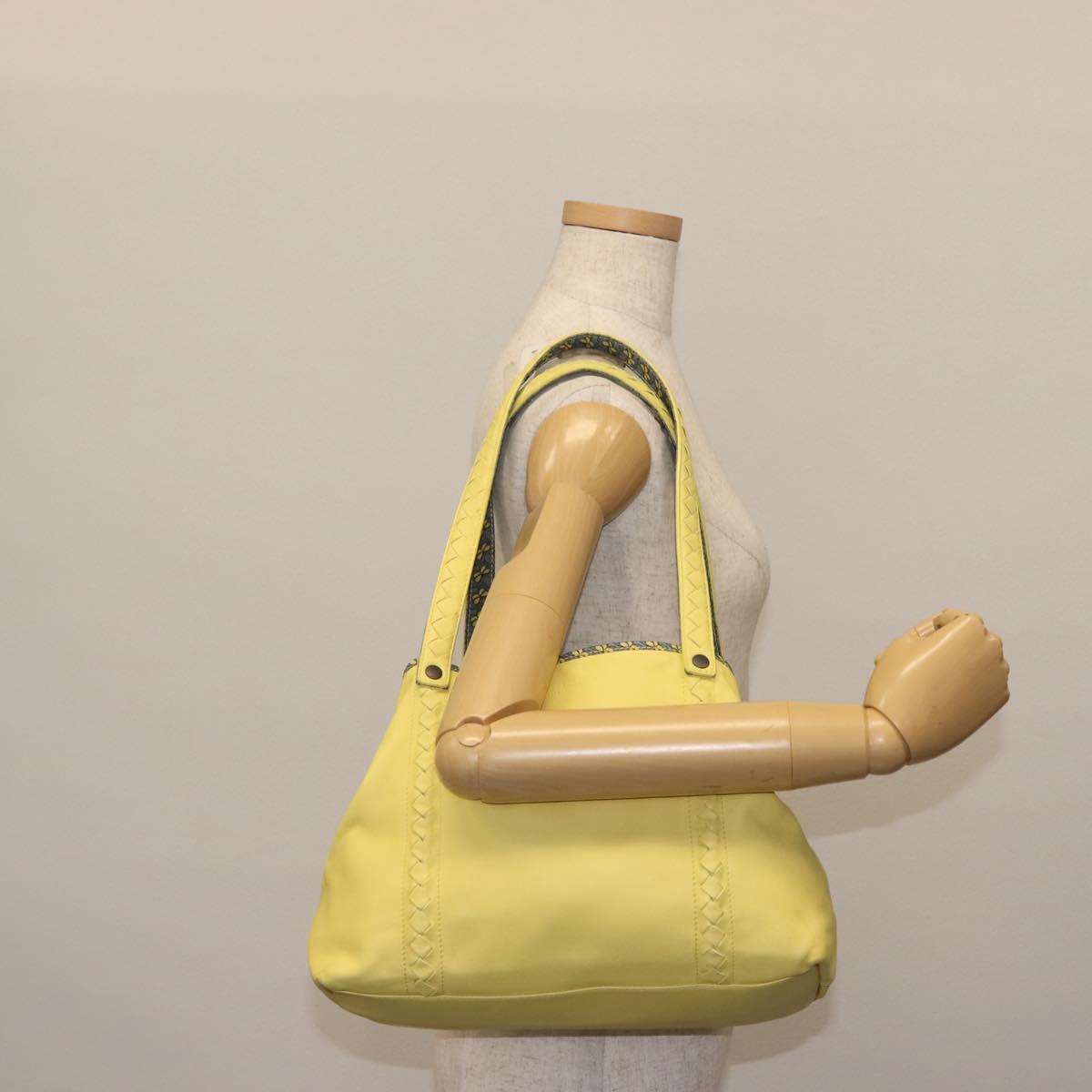 BOTTEGA VENETA INTRECCIATO Reversible Tote Bag Leather Nylon Yellow Auth BA5716