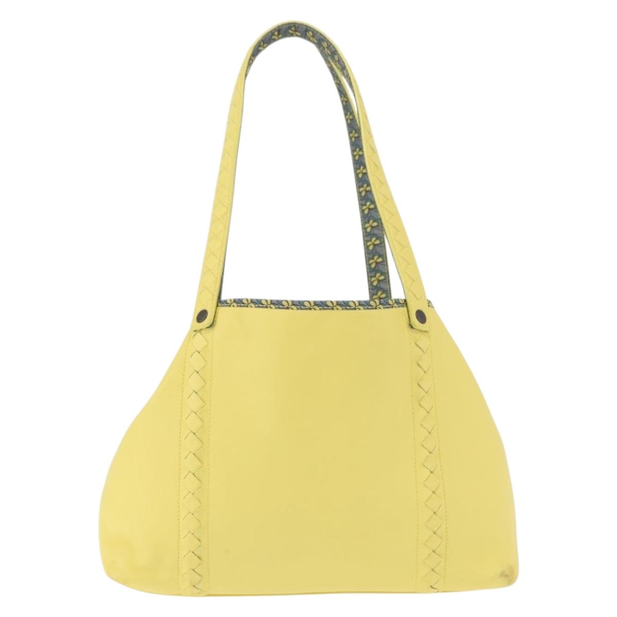 BOTTEGA VENETA INTRECCIATO Reversible Tote Bag Leather Nylon Yellow Auth BA5716