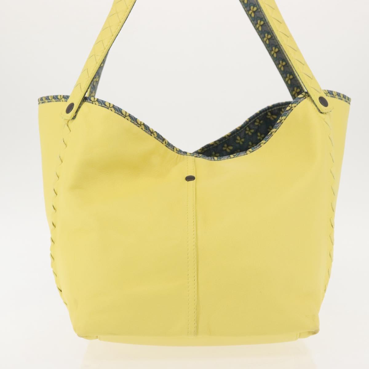 BOTTEGA VENETA INTRECCIATO Reversible Tote Bag Leather Nylon Yellow Auth BA5716
