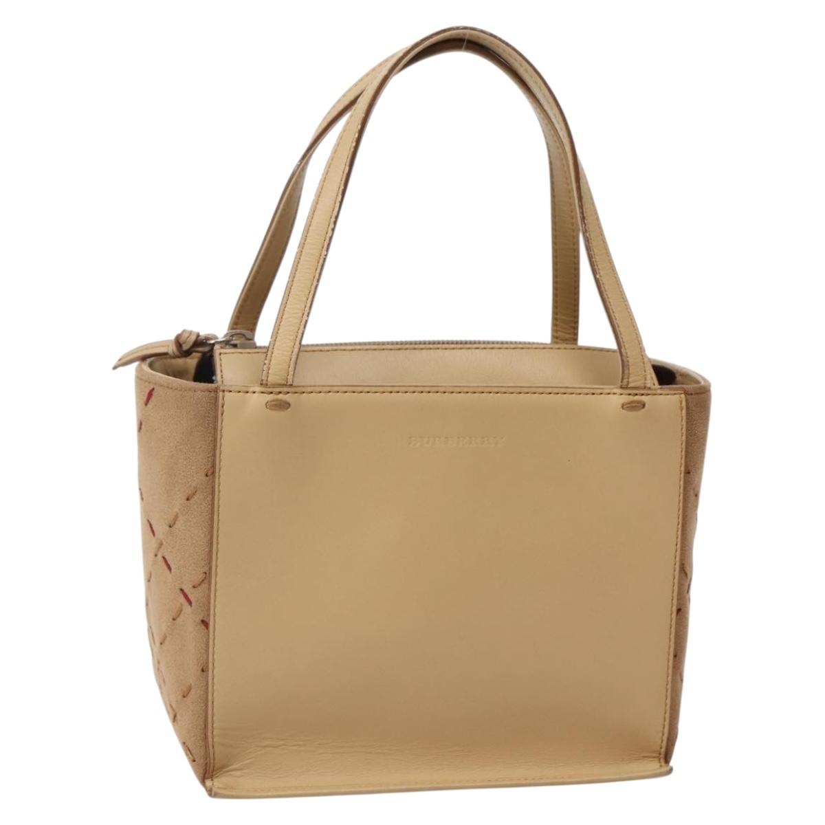 BURBERRY Hand Bag Leather Beige Silver Auth BA5720