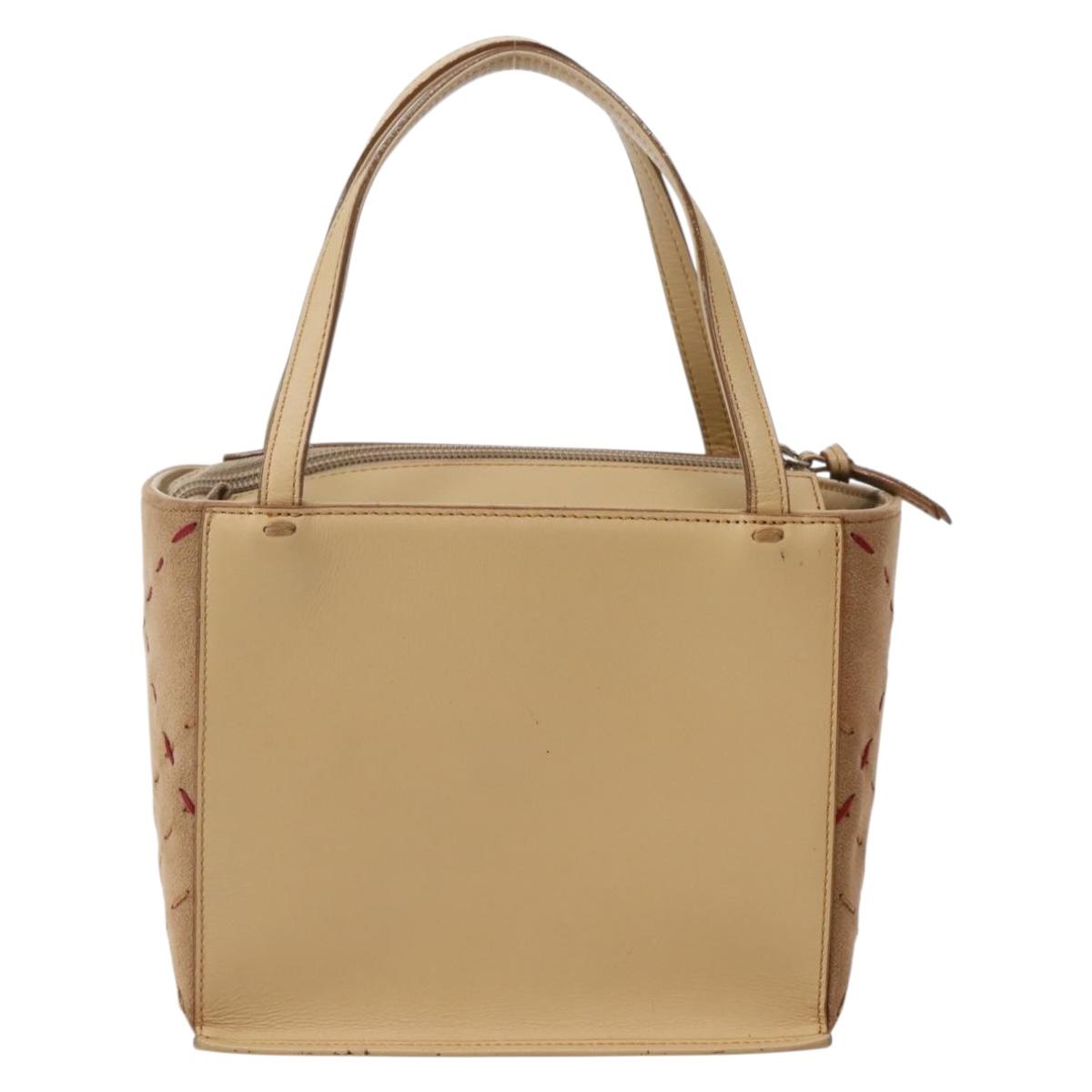 BURBERRY Hand Bag Leather Beige Silver Auth BA5720
