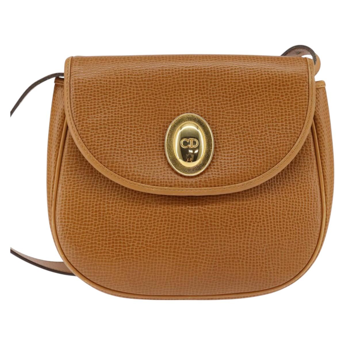 Christian Dior Shoulder Bag Leather Beige Gold Auth BA5737
