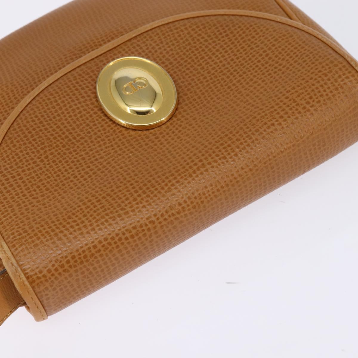 Christian Dior Shoulder Bag Leather Beige Gold Auth BA5737