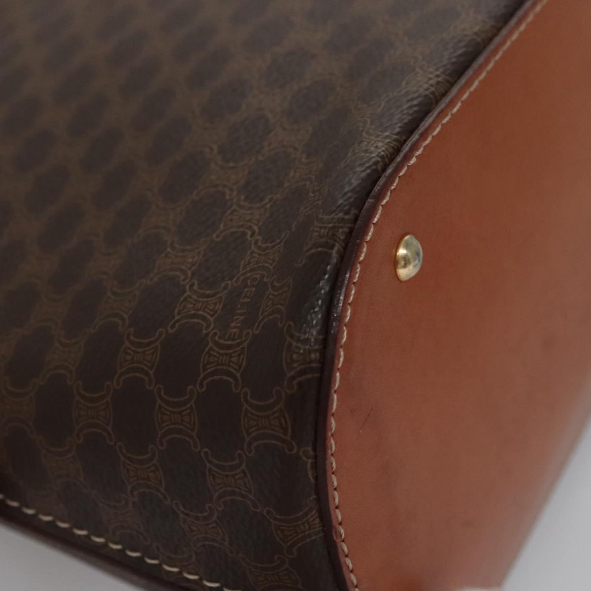 CELINE Macadam Canvas Hand Bag PVC Leather Brown Gold Auth BA574