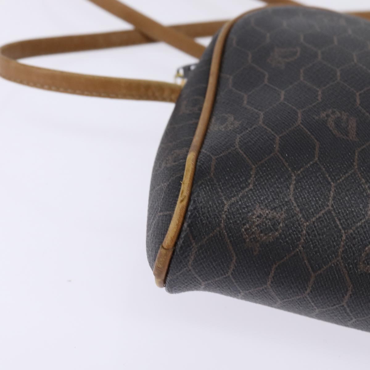Christian Dior Honeycomb Canvas Shoulder Bag PVC Black Gold Auth BA5741