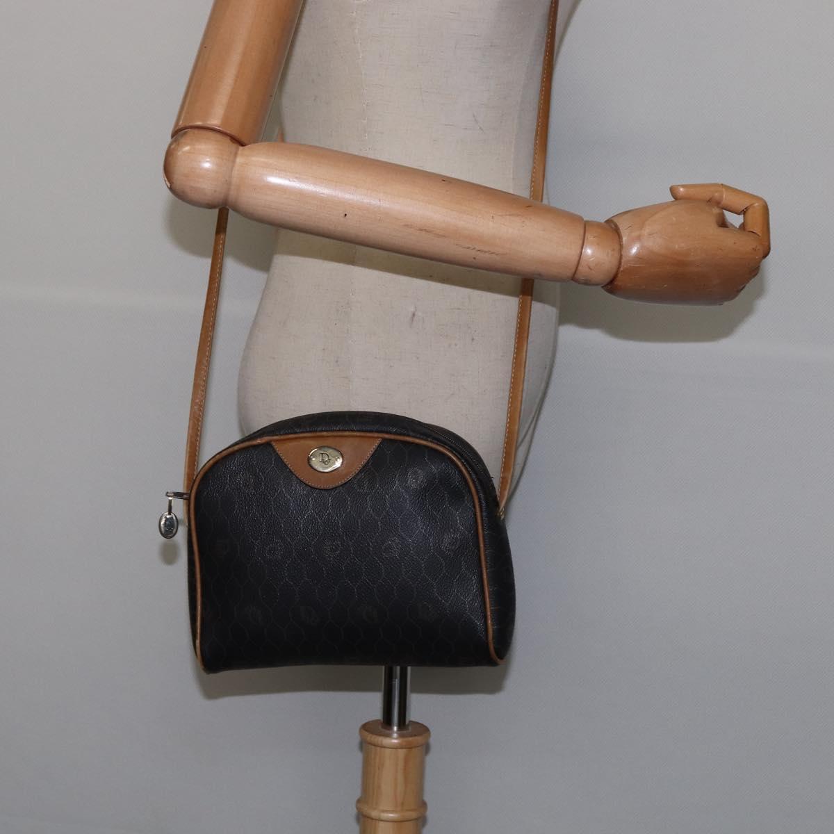 Christian Dior Honeycomb Canvas Shoulder Bag PVC Black Gold Auth BA5741