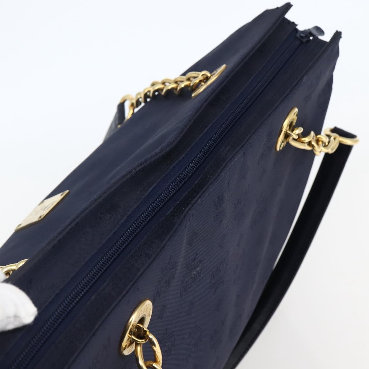 MCM Vicetos Logogram Tote Bag Canvas Navy Gold Auth BA5744