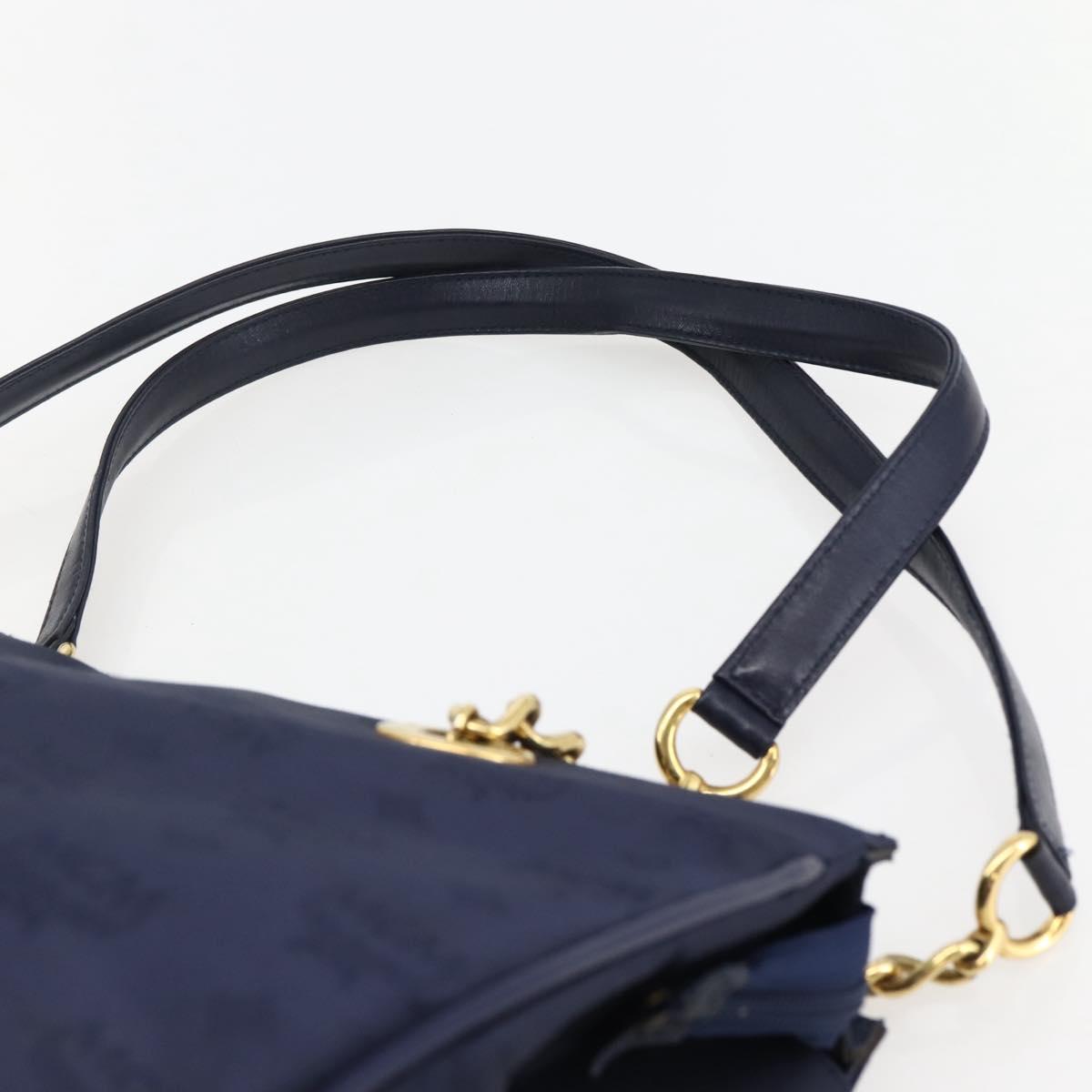 MCM Vicetos Logogram Tote Bag Canvas Navy Gold Auth BA5744