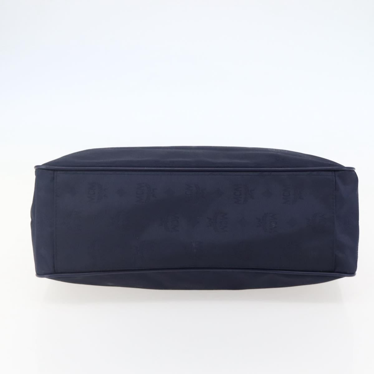 MCM Vicetos Logogram Tote Bag Canvas Navy Gold Auth BA5744
