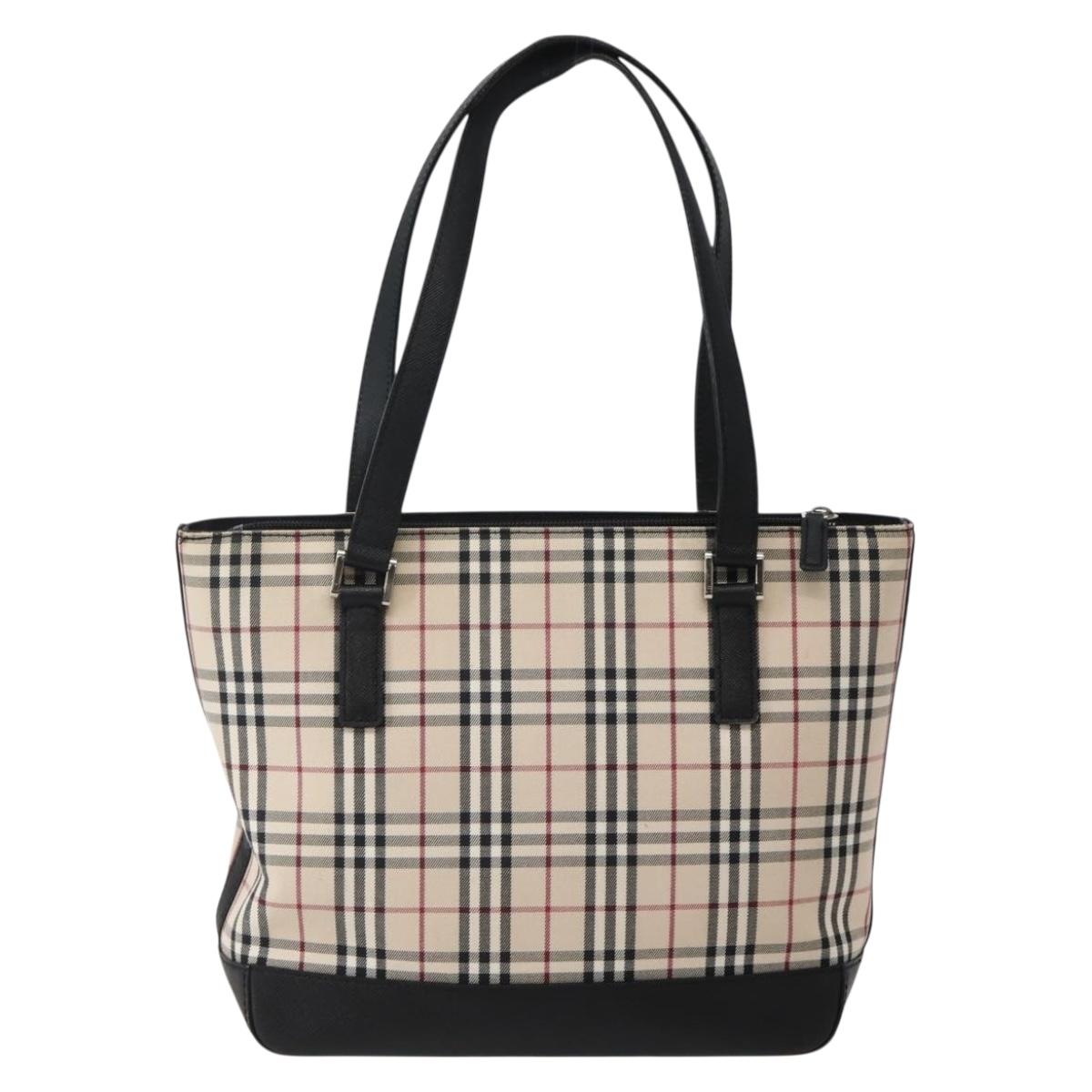 BURBERRY Nova Check Tote Bag Canvas Leather Beige Silver Auth BA5747