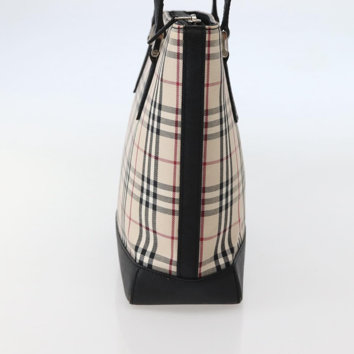 BURBERRY Nova Check Tote Bag Canvas Leather Beige Silver Auth BA5747