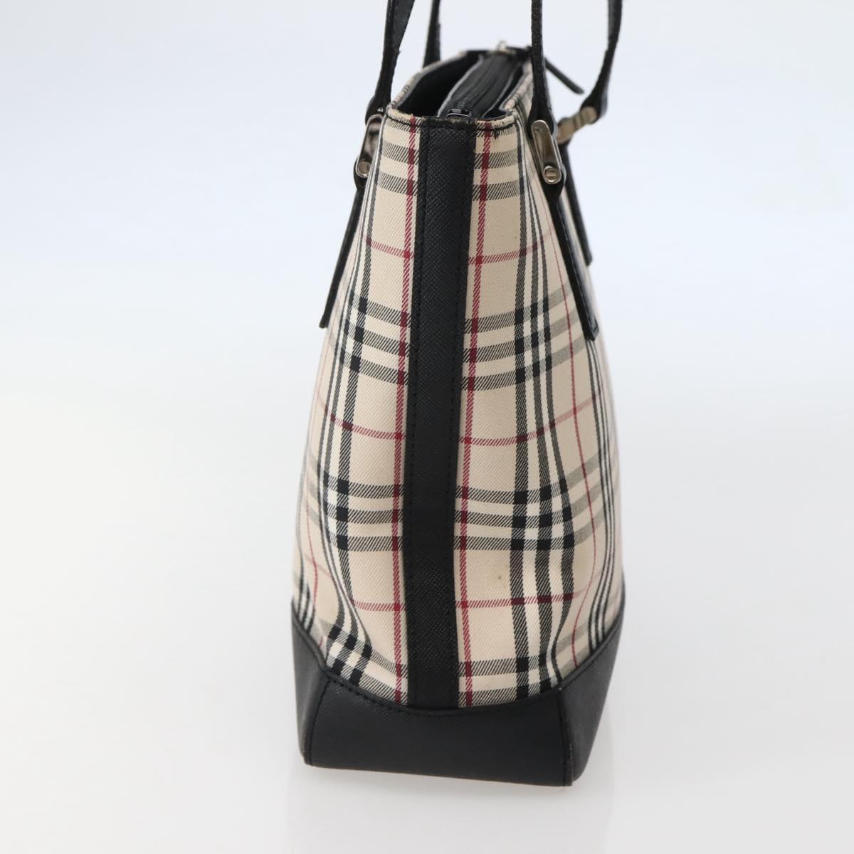 BURBERRY Nova Check Tote Bag Canvas Leather Beige Silver Auth BA5747