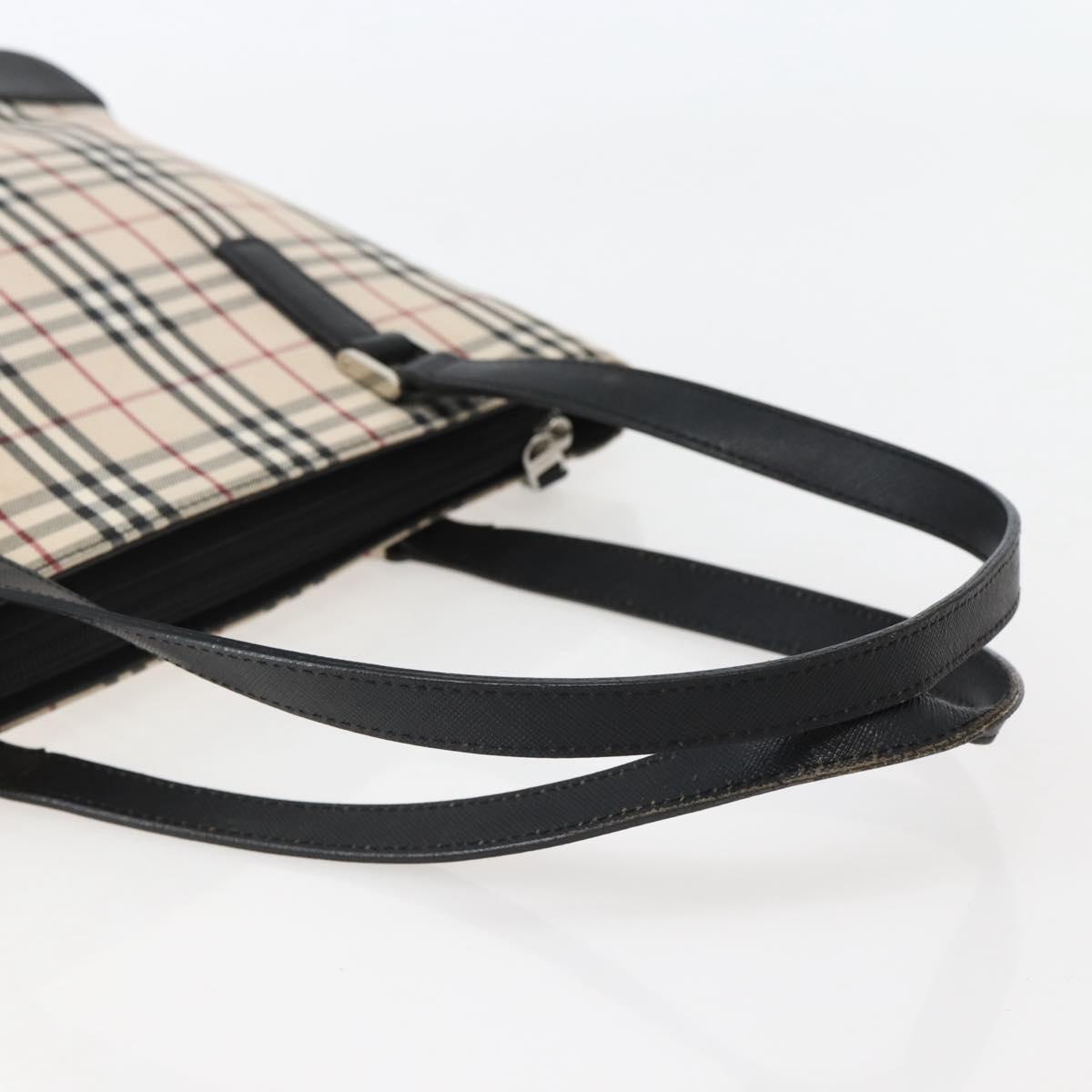 BURBERRY Nova Check Tote Bag Canvas Leather Beige Silver Auth BA5747